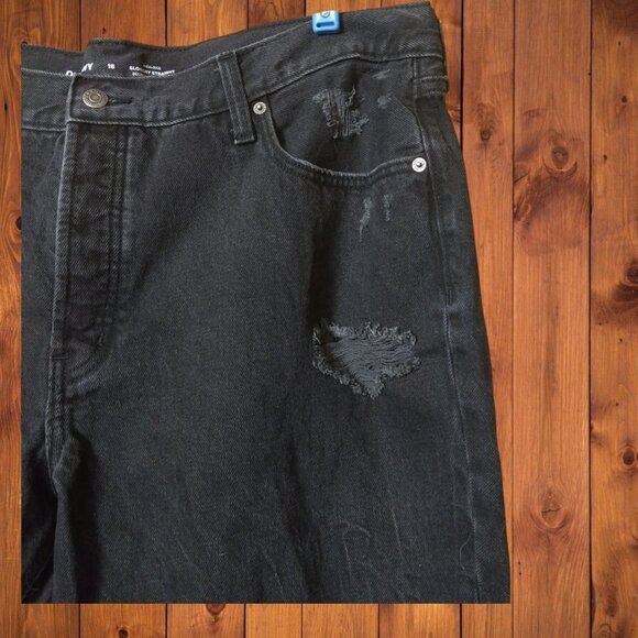 Old Navy Women's Size 18 High Rise Slouchy Straight Button Fly Black Jeans Denim - Picture 3 of 5